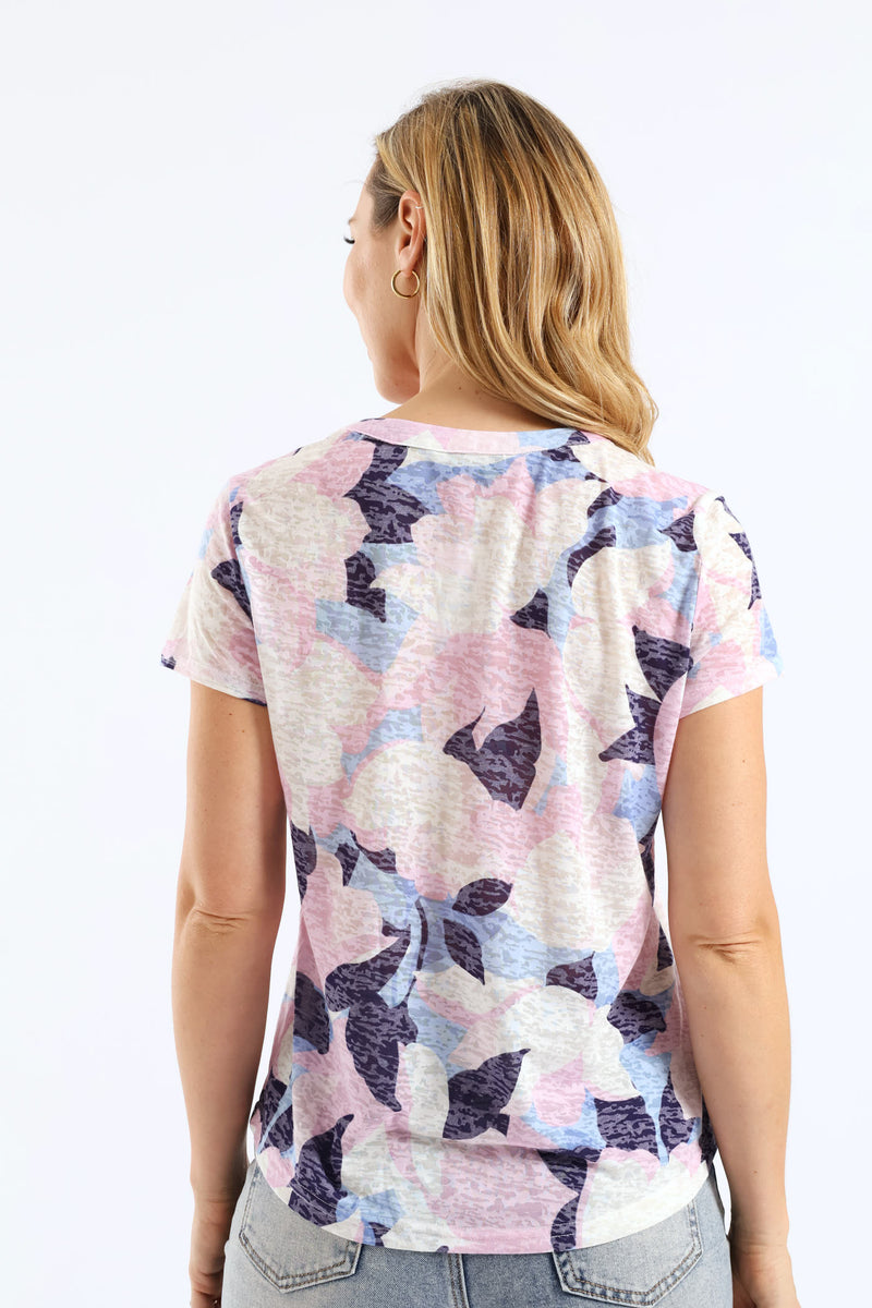 Burnout Henley T-Shirt - Pink/Blue