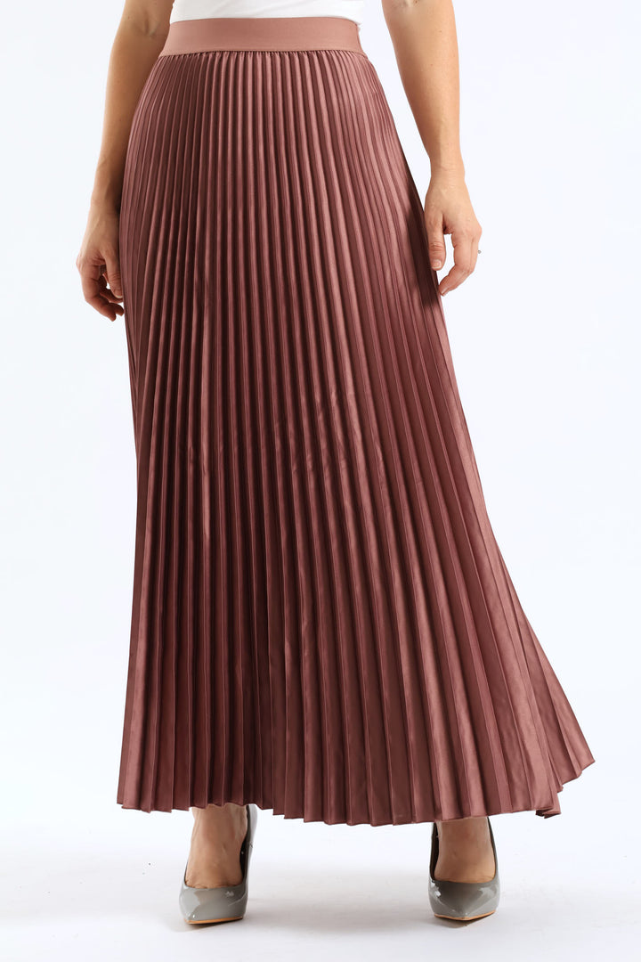 Pleated Satin Maxi Skirt - Mauve