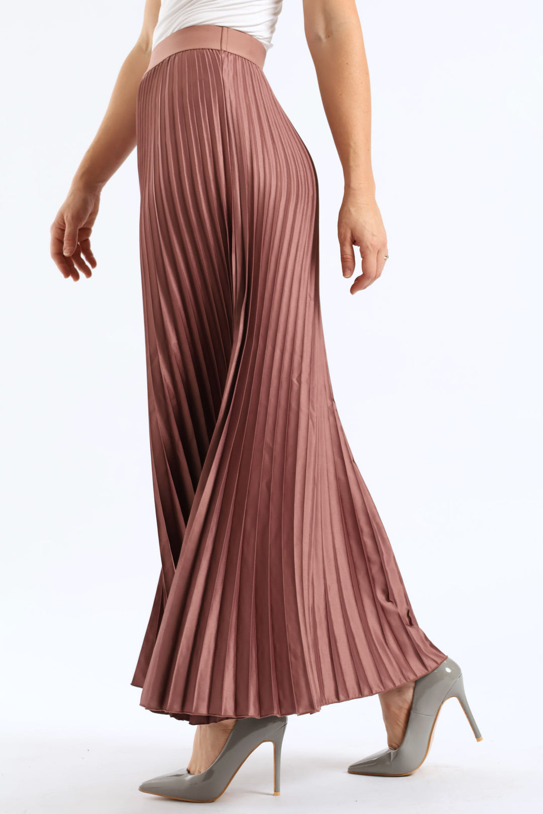 Pleated Satin Maxi Skirt - Mauve