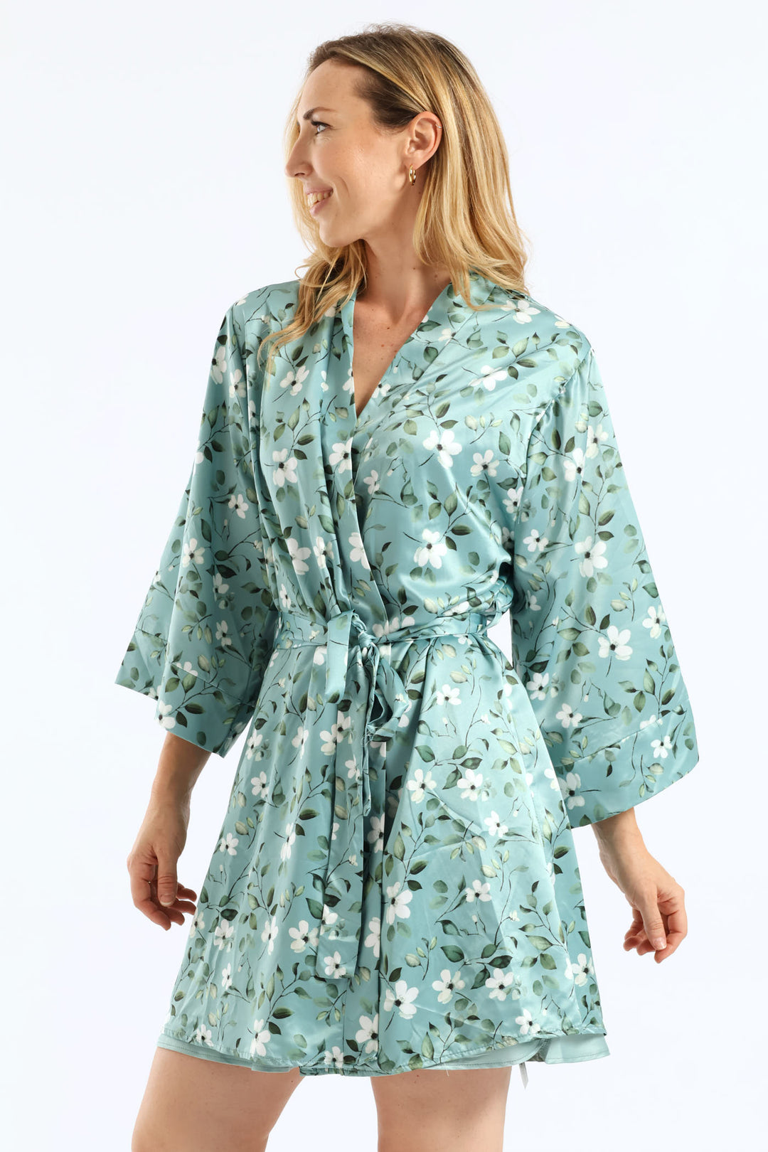 Gown & Chemise Floral Satin Set - Duck Egg
