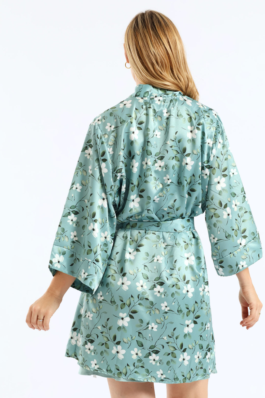 Gown & Chemise Floral Satin Set - Duck Egg