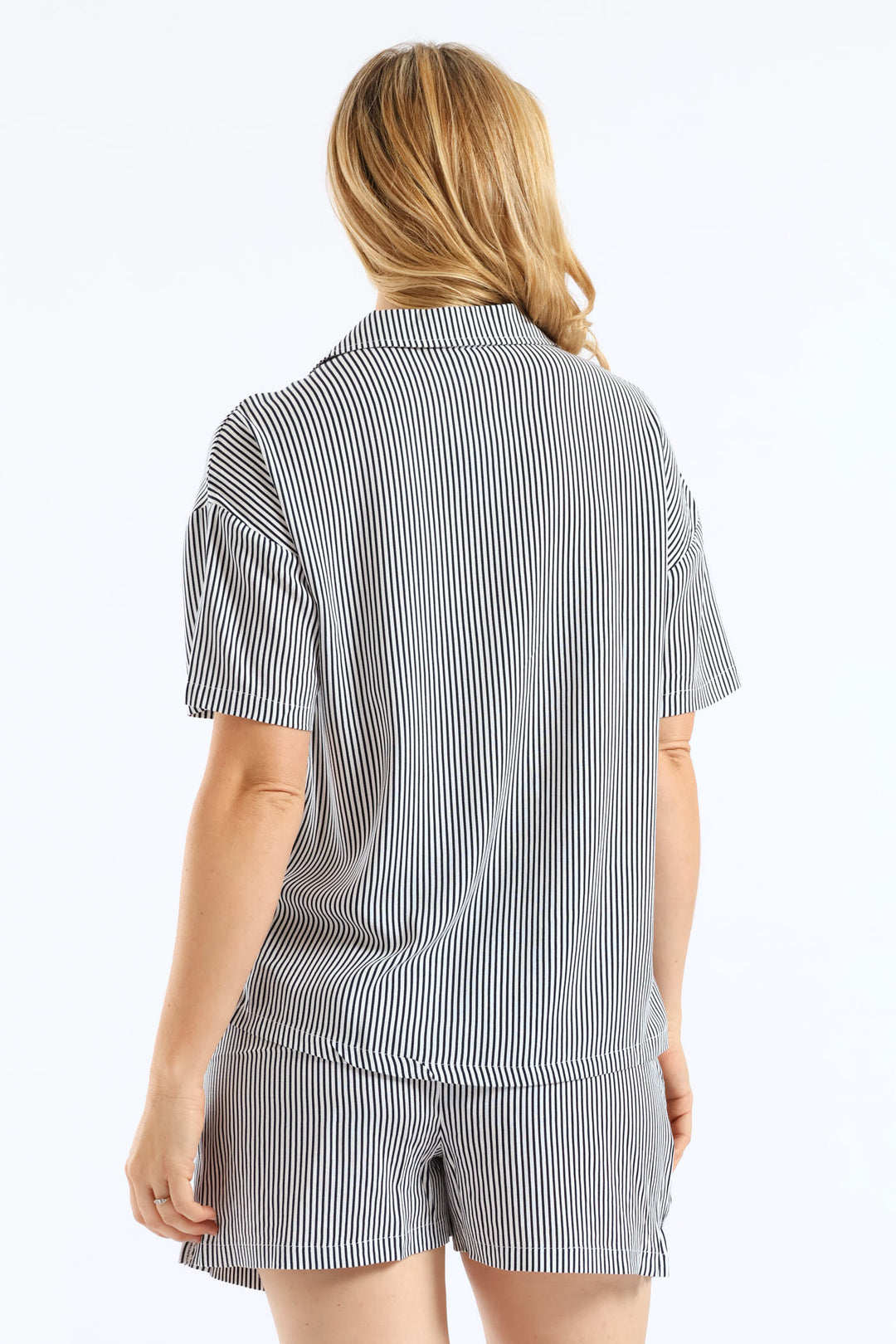 Button Through Linen Short Set - White/Navy