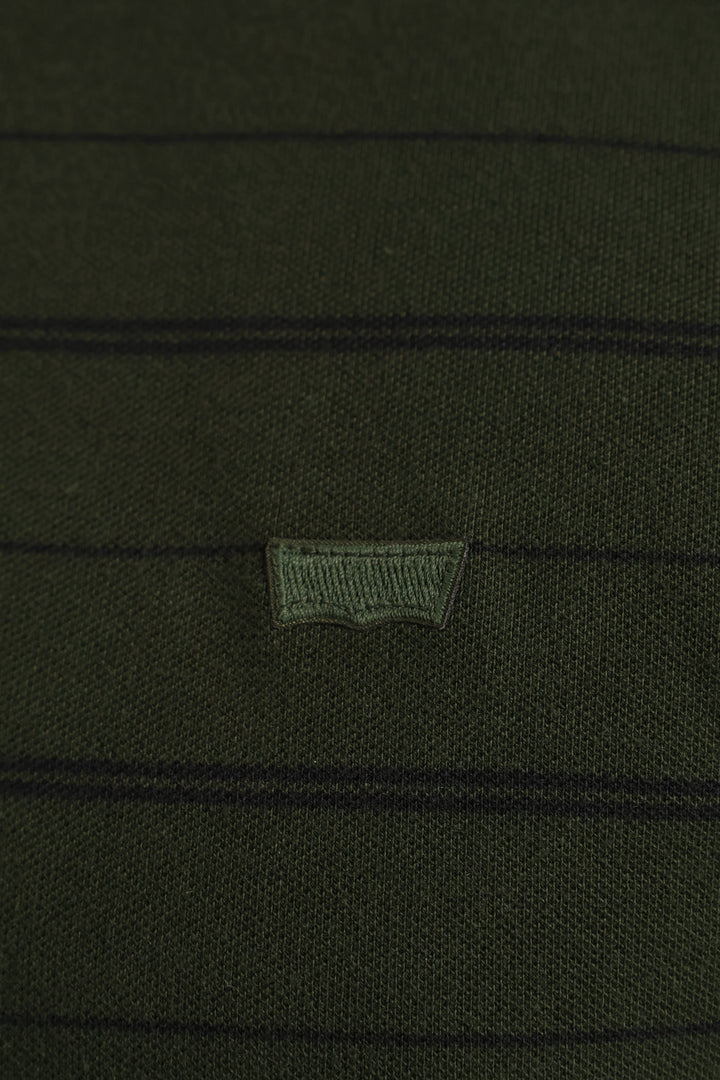Slim Housemark Stripe Polo Golfer - Olive