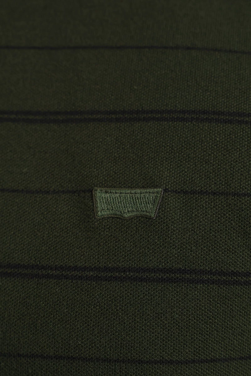 Slim Housemark Stripe Polo Golfer - Olive