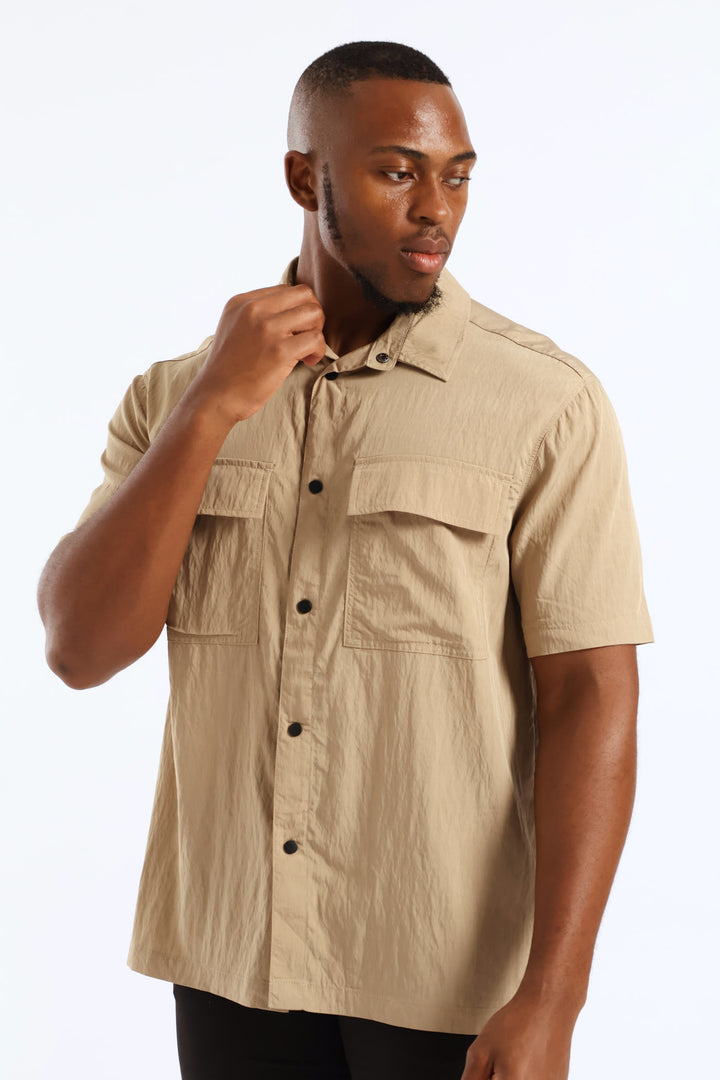 Multi Pocket Boxy Shirt - Taupe