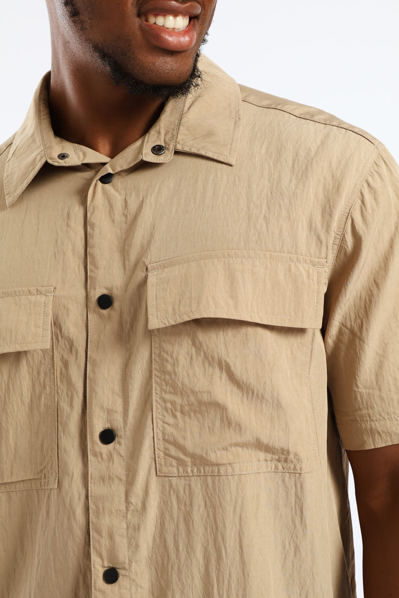 Multi Pocket Boxy Shirt - Taupe