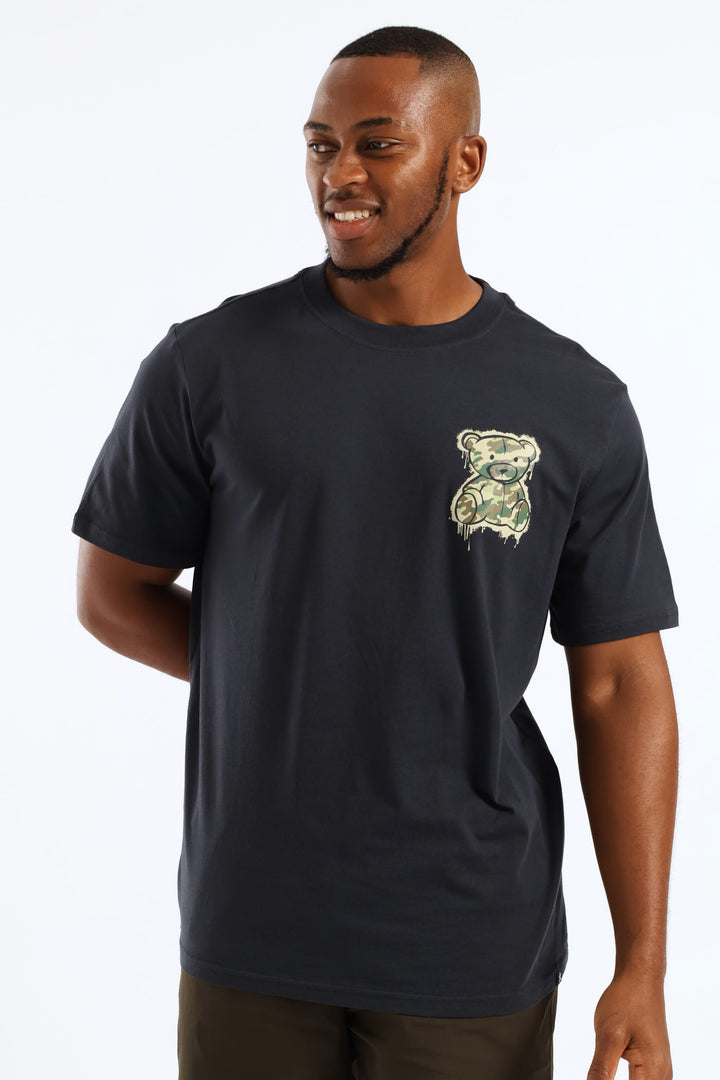 Small Teddy Print Tee - Dark Grey