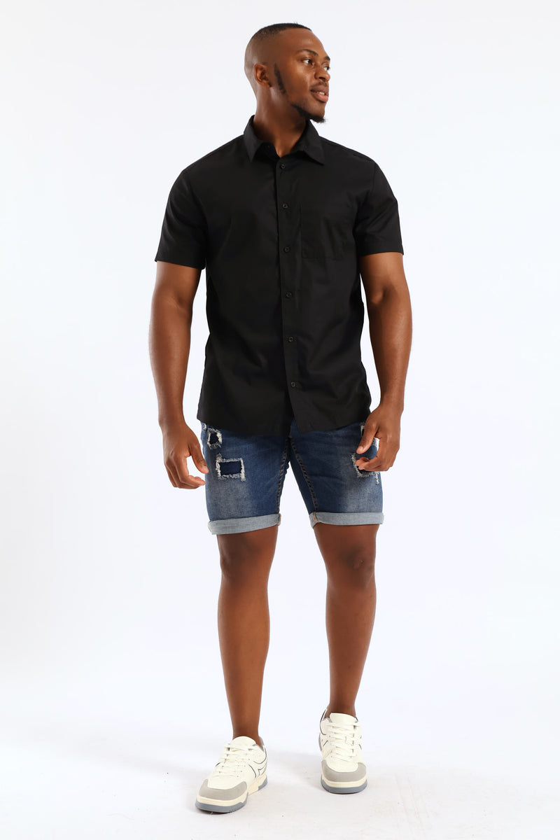 Plain Cotton Shirt - Black