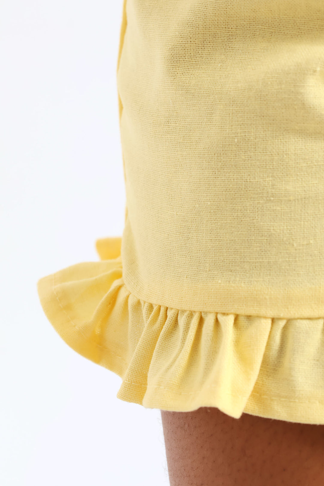 Girls Frill Hem Linen Wideleg Short - Pastel Yellow