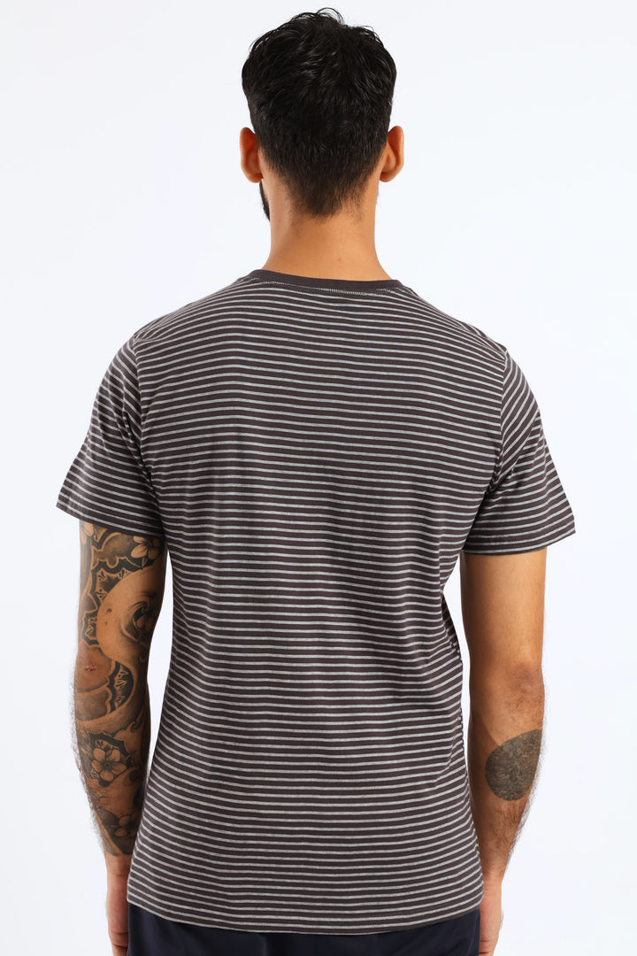 Feather Stripe Henley Top - Cream/Charcoal