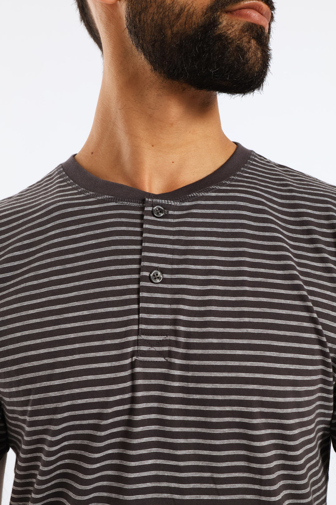 Feather Stripe Henley Top - Cream/Charcoal