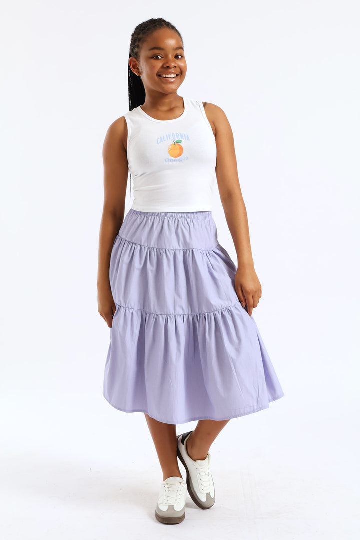 Girls Tiered Stripe Midi Skirt - Multi