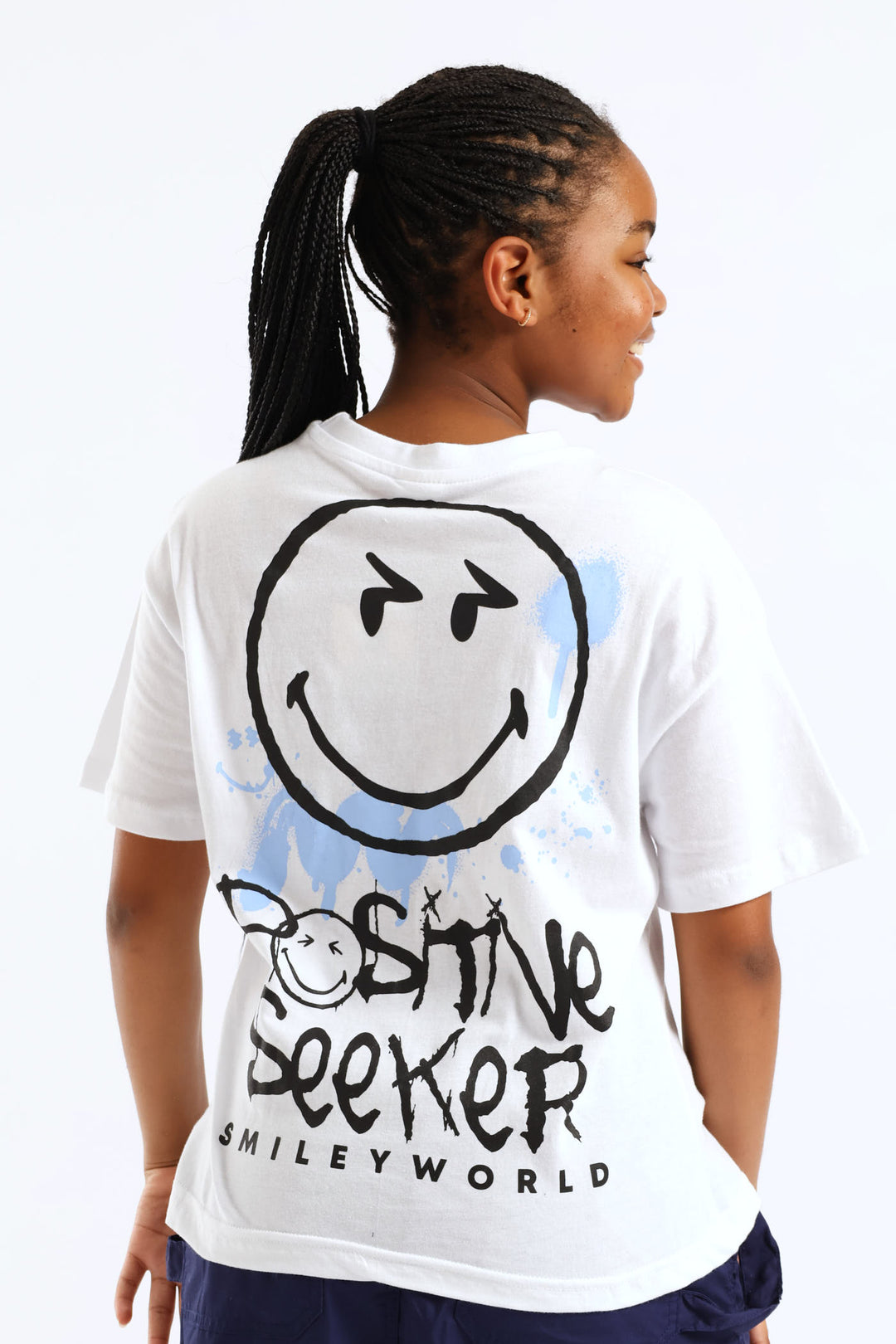 Girls Smiley Graphic Oversized Tee - White