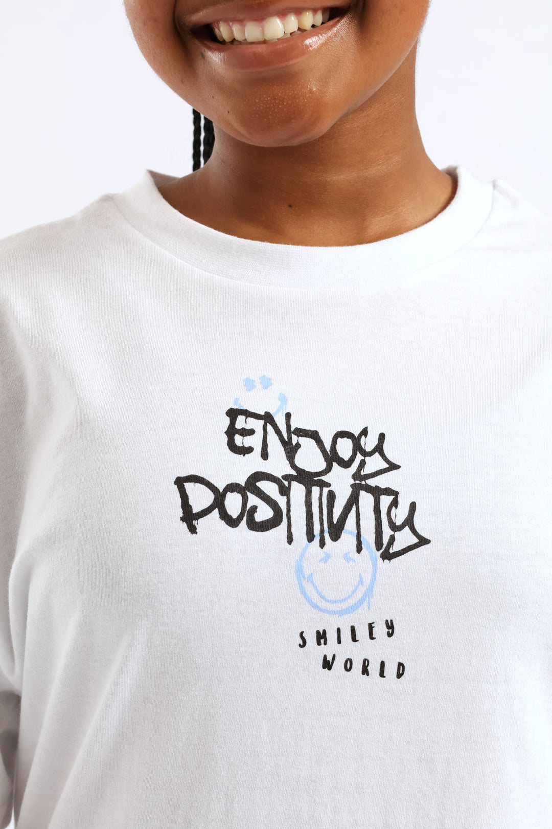 Girls Smiley Graphic Oversized Tee - White