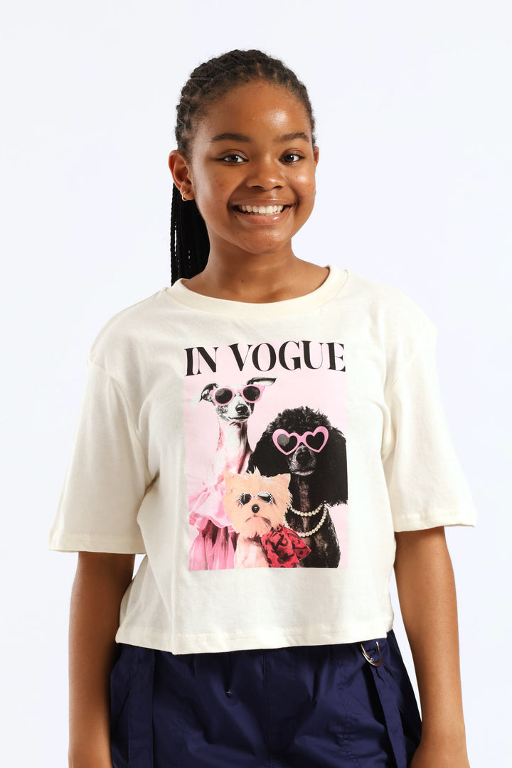 Girls In Vouge Doggie Tee - Cream