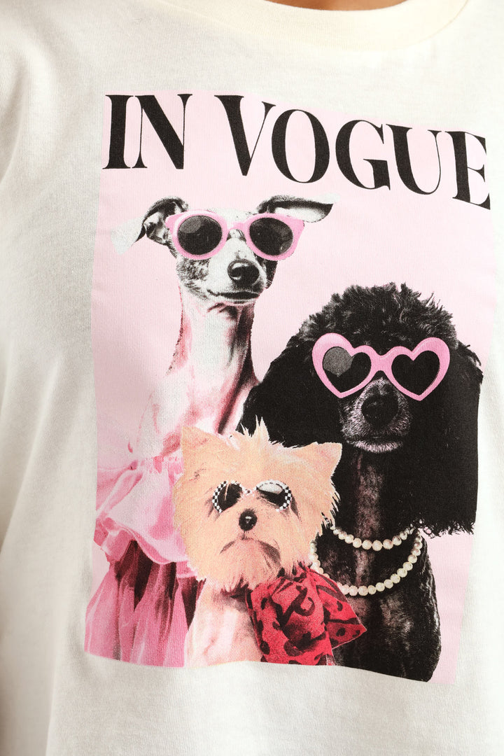 Girls In Vouge Doggie Tee - Cream