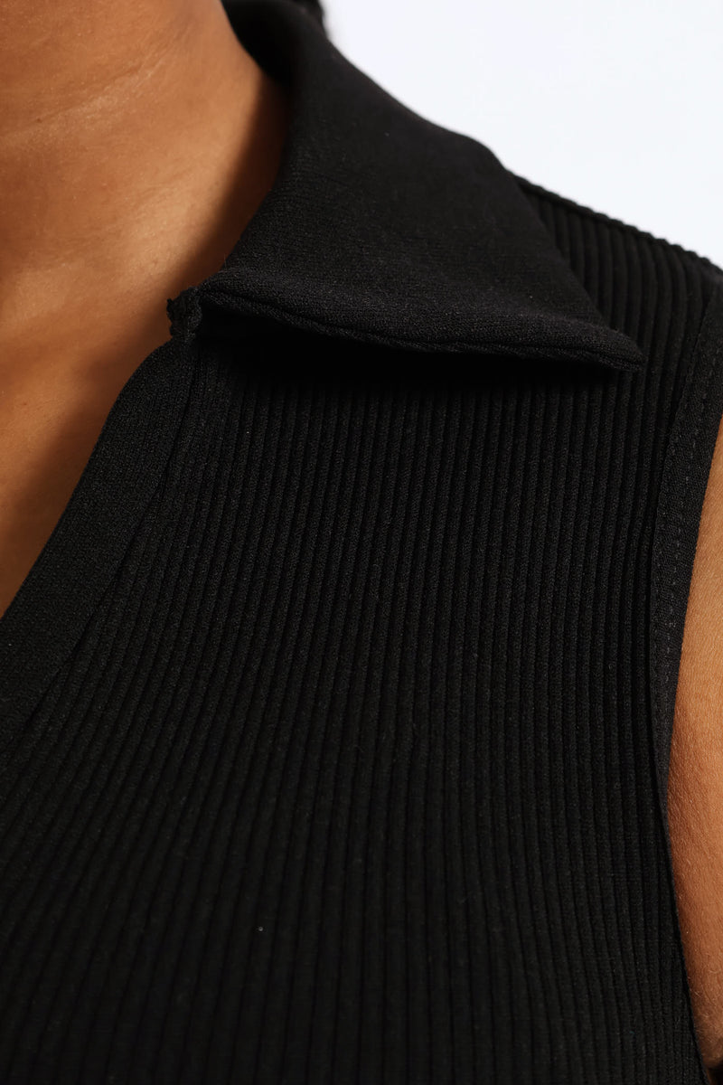 Girls Seamless Johnny Collar Top - Black