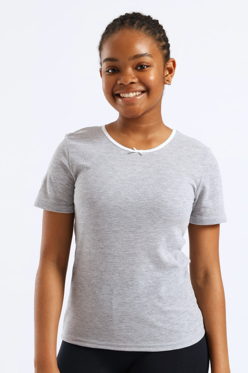 Girls 2 Pack Plain Short Sleeve Vest - Grey