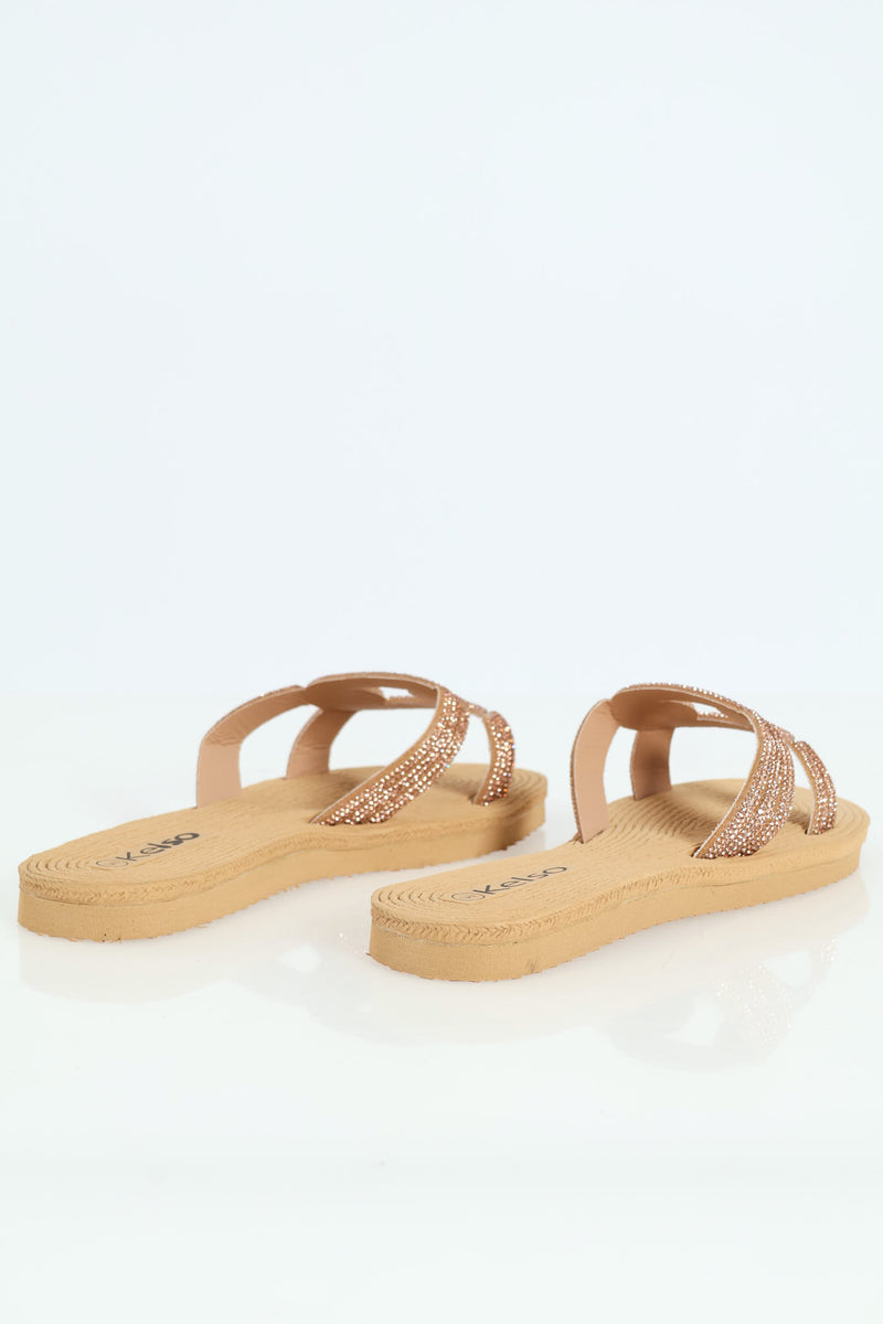 Diamante Sandal With Oval Trim - Gold