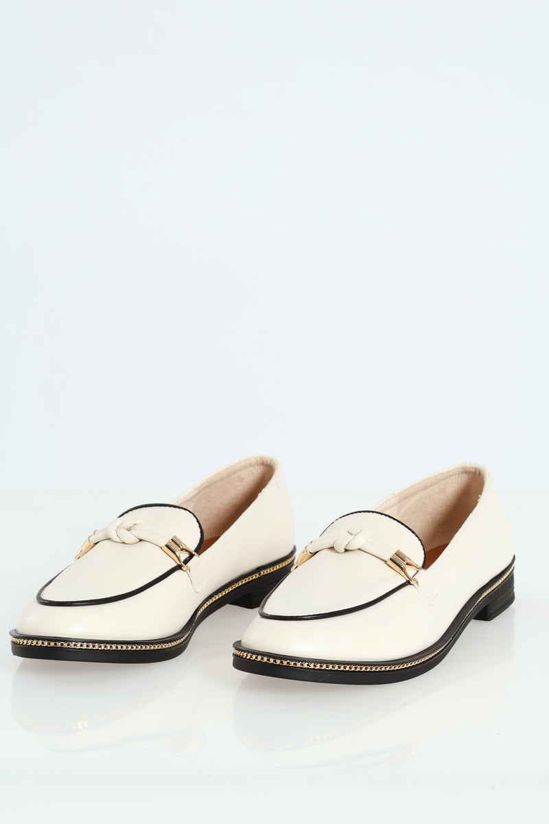 Loafer With Detail Pu Trim - Off White