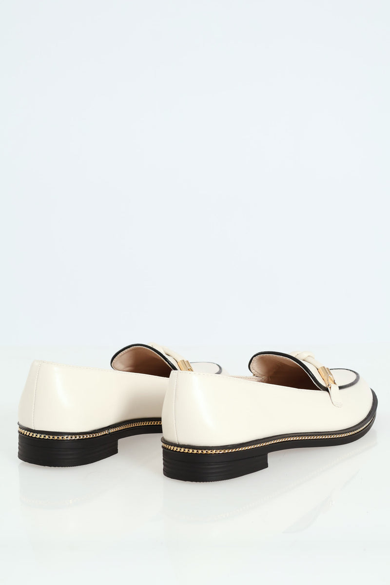 Loafer With Detail Pu Trim - Off White