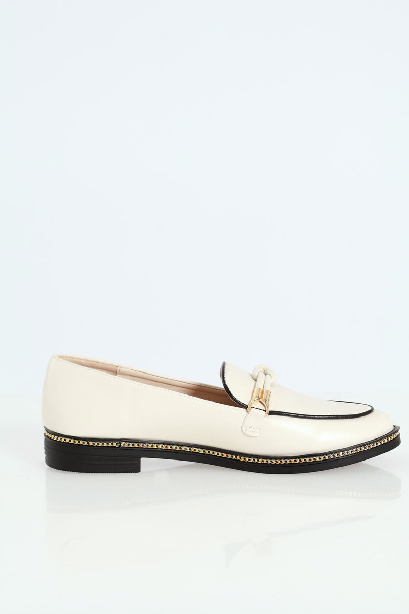 Loafer With Detail Pu Trim - Off White