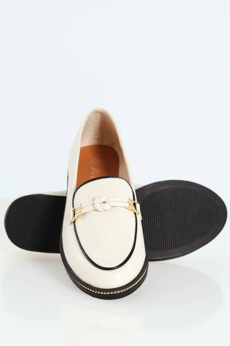 Loafer With Detail Pu Trim - Off White