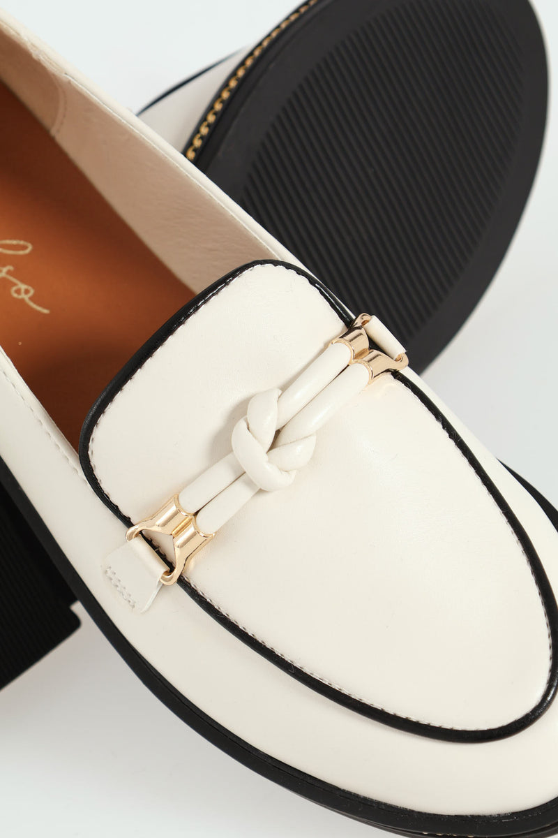 Loafer With Detail Pu Trim - Off White