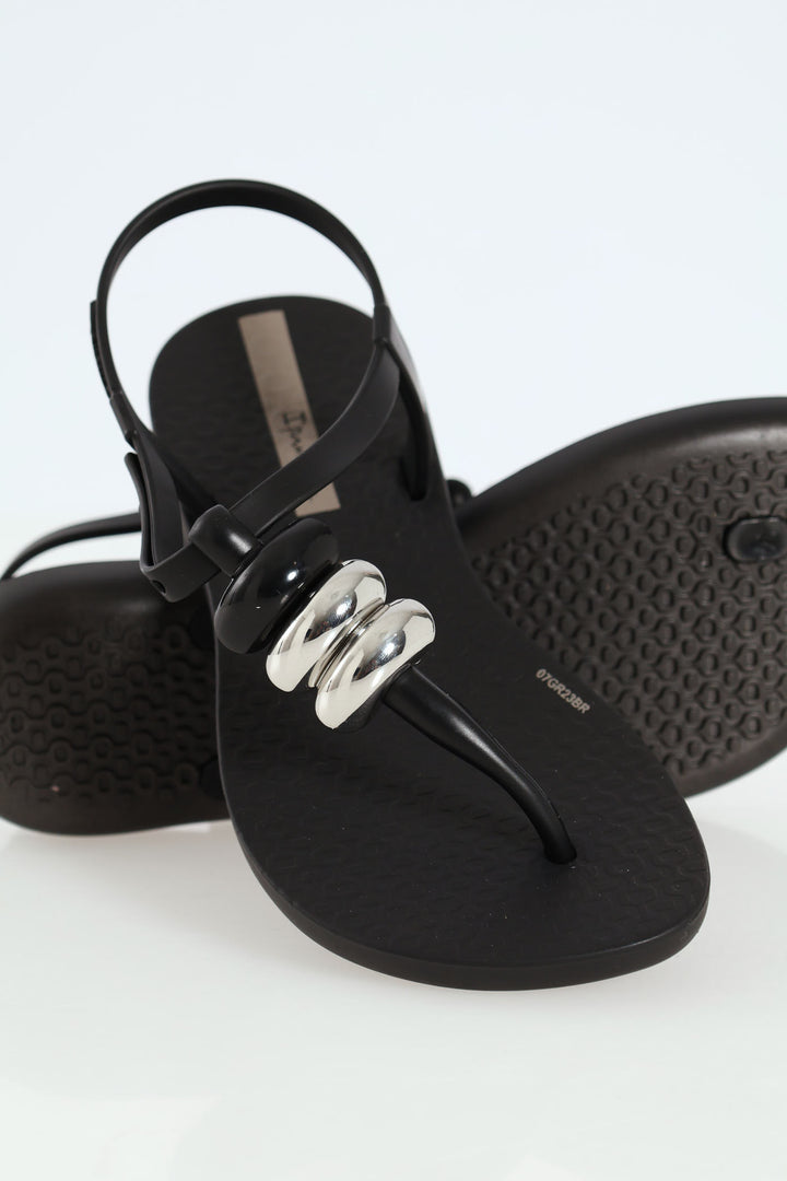 Girls Ipanema Beaded Thong Sandal - Black