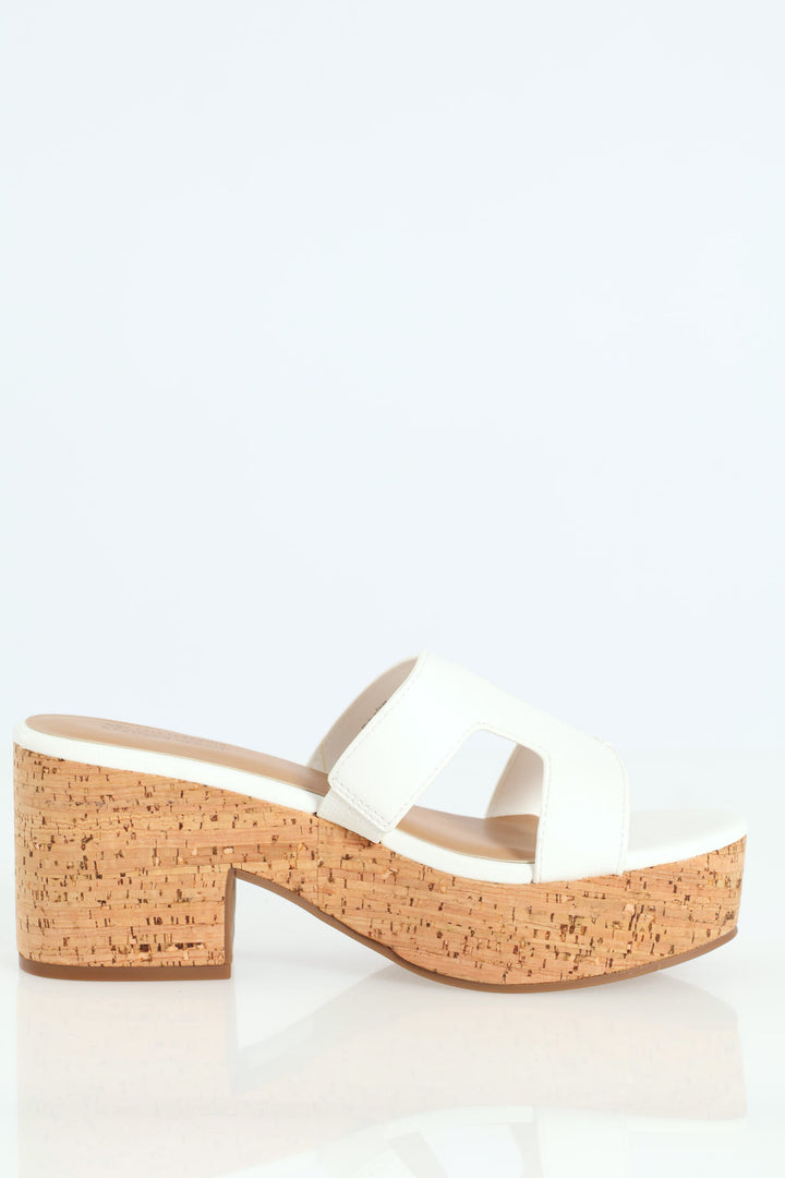 Halerria Push In Cork Mid Heel - White