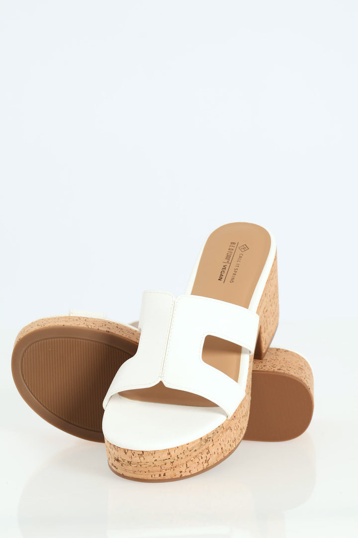 Halerria Push In Cork Mid Heel - White