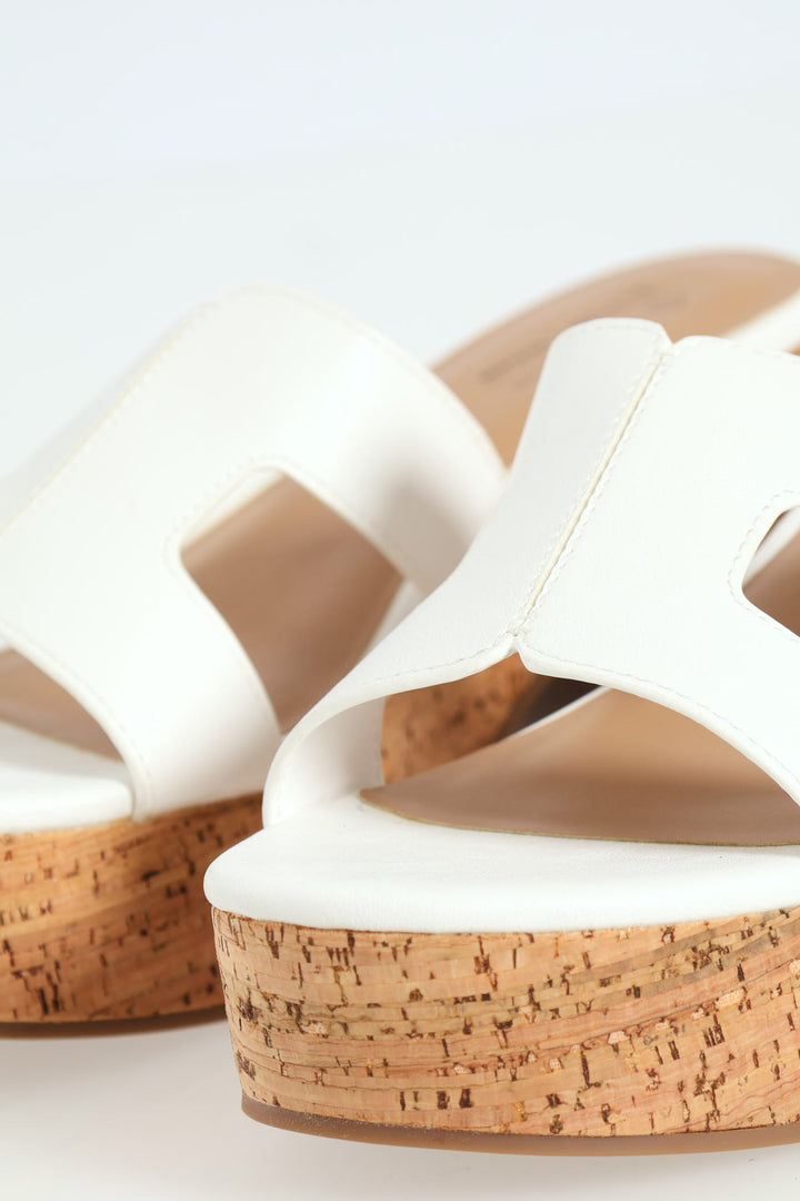 Halerria Push In Cork Mid Heel - White