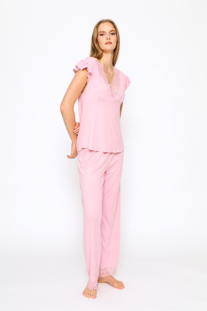 Soft Touch Lace Vest & Pant Set - Dusty Pink
