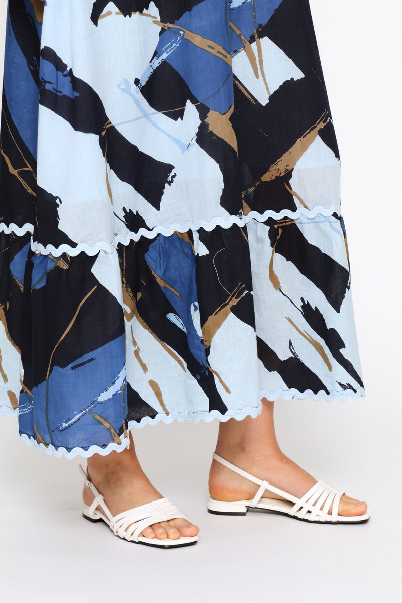Sleeveless Printed Maxi Dress - Navy
