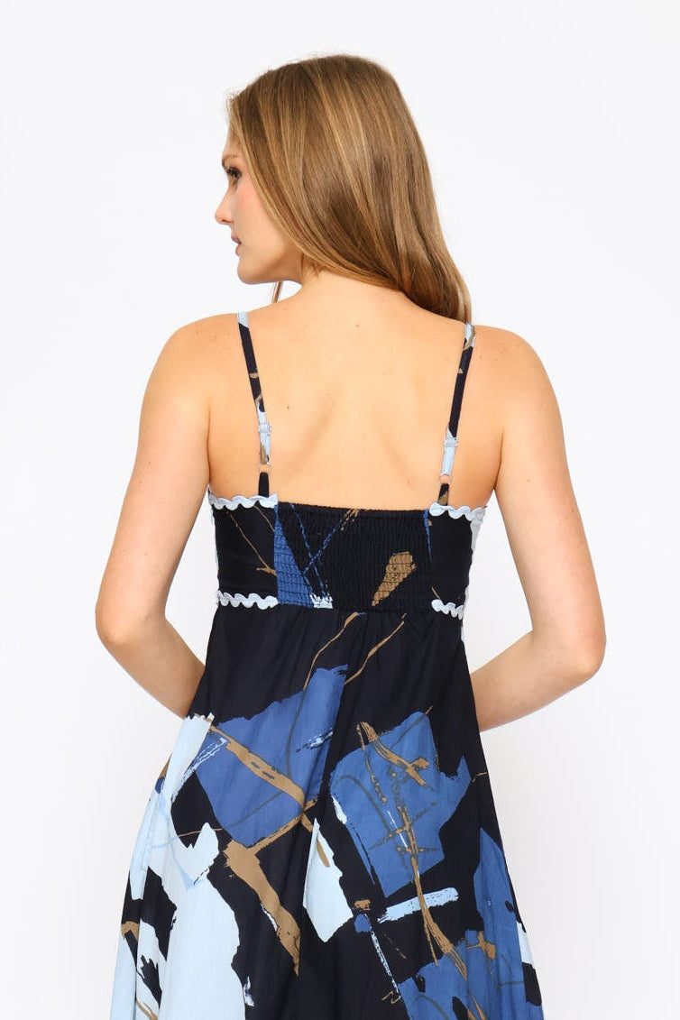 Sleeveless Printed Maxi Dress - Navy