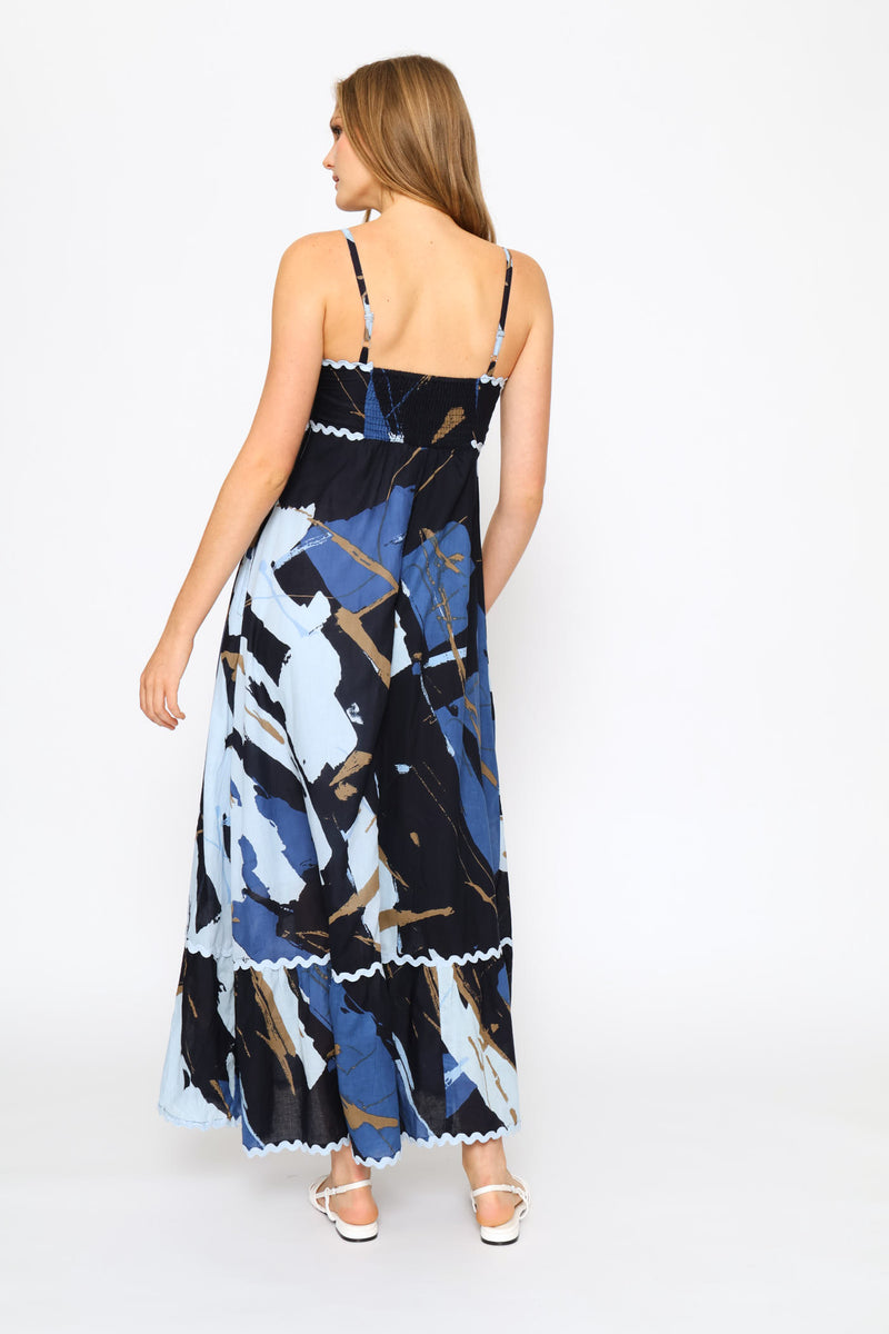 Sleeveless Printed Maxi Dress - Navy