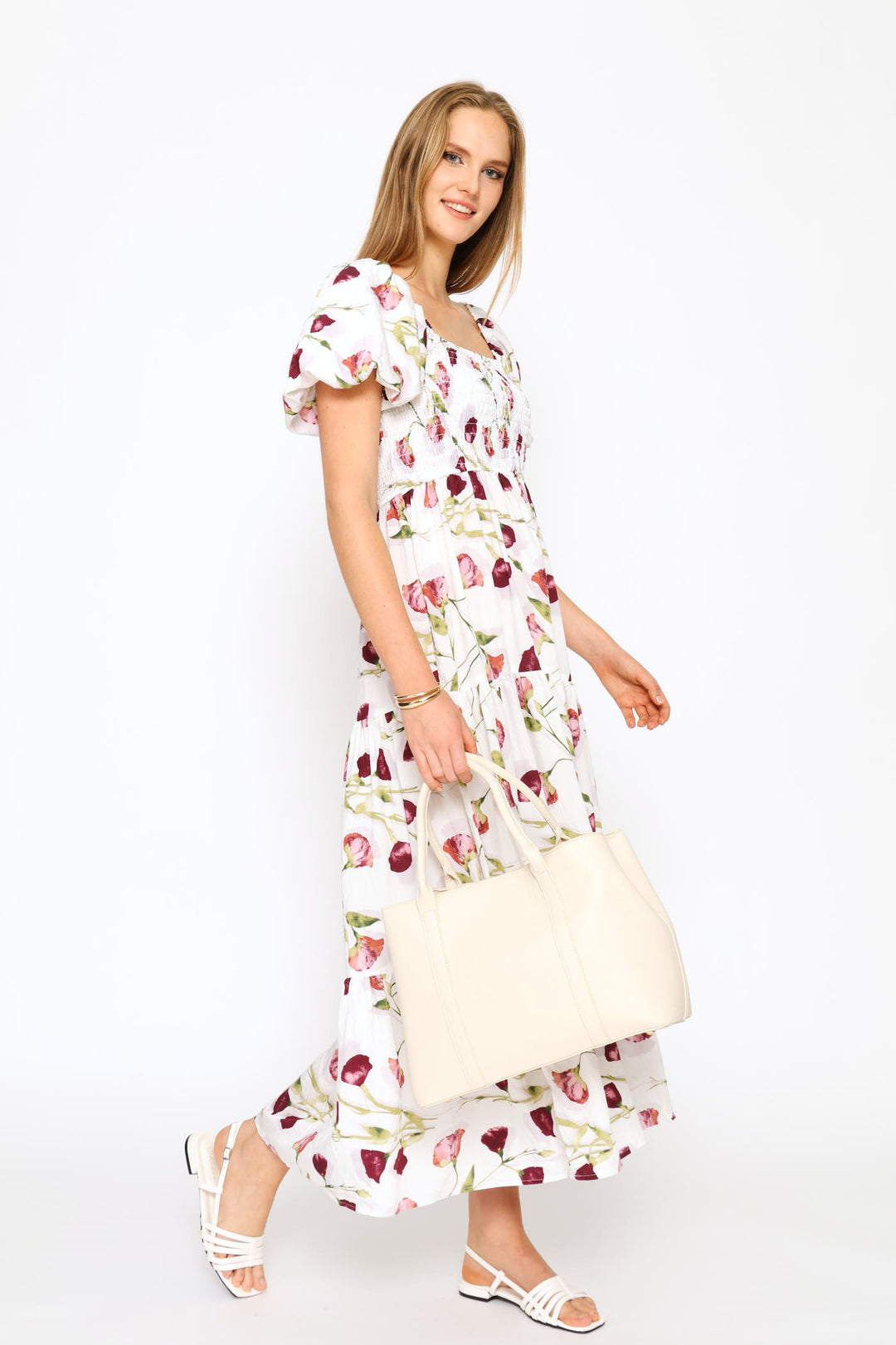 Multi Compartment Panel Tote Bag - Cream