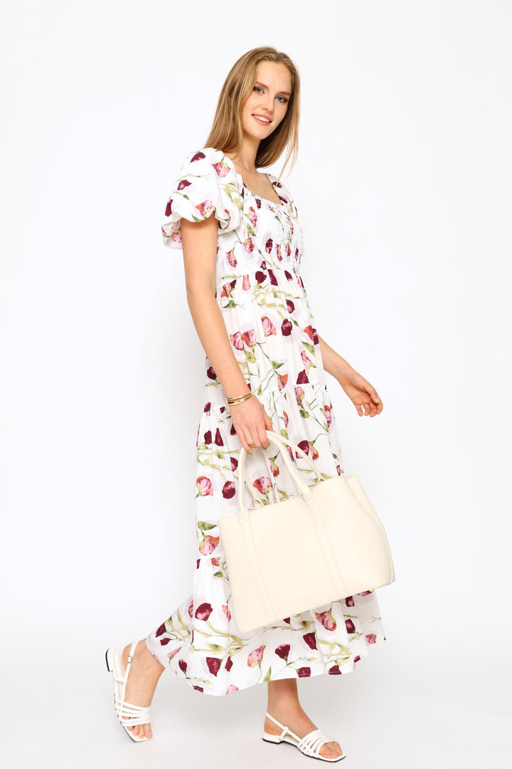 Multi Compartment Panel Tote Bag - Cream