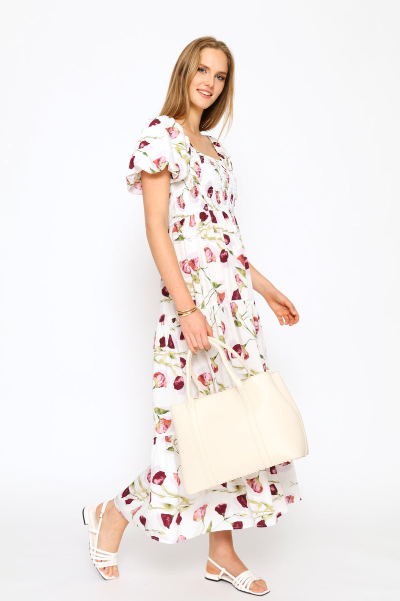 Multi Compartment Panel Tote Bag - Cream