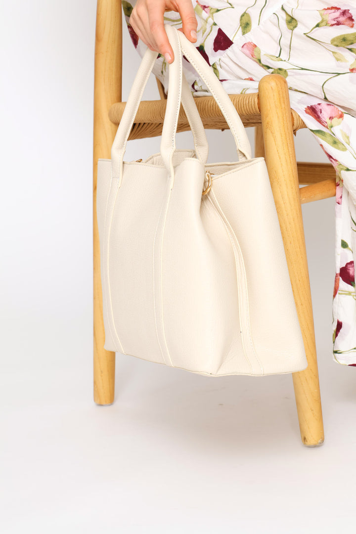 Multi Compartment Panel Tote Bag - Cream