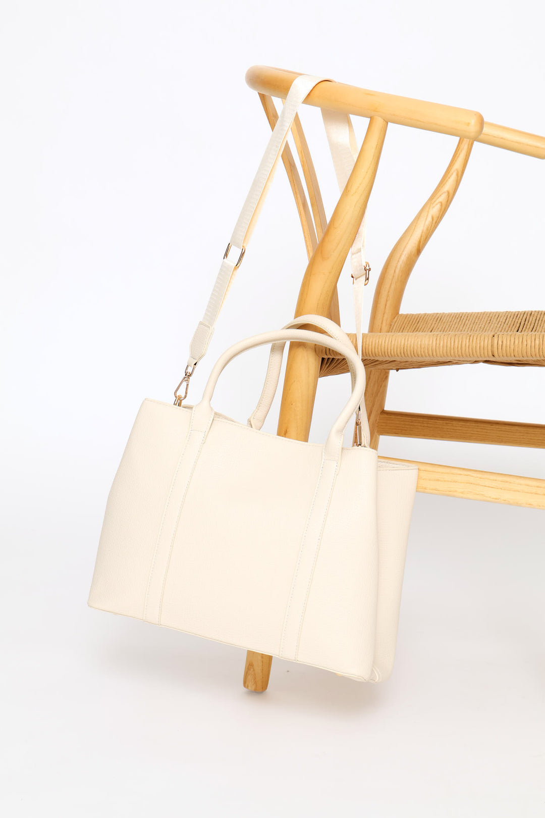 Multi Compartment Panel Tote Bag - Cream