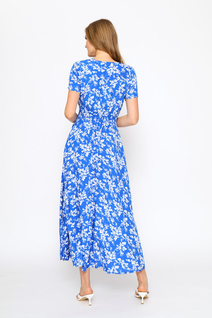 Short Sleeve Floral Dress - Blue