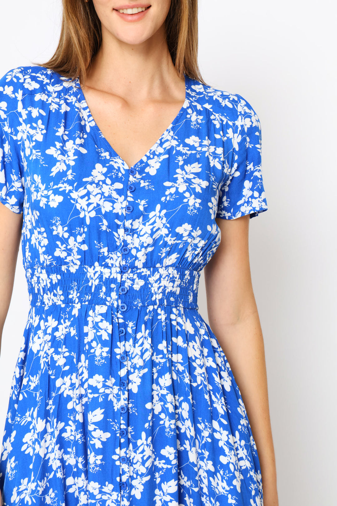 Short Sleeve Floral Dress - Blue
