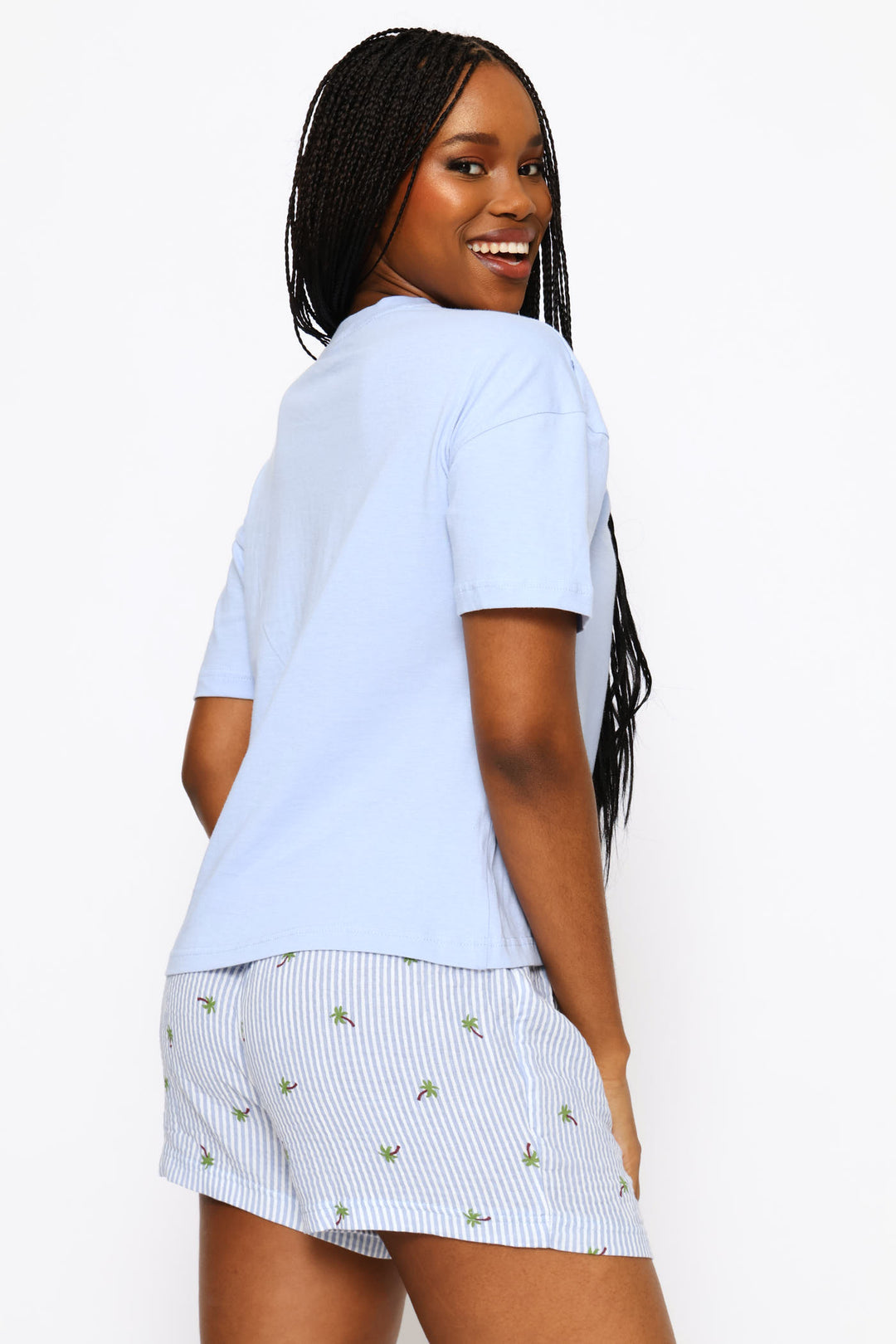 Knit & Woven Short Sleep Set - White/Blue