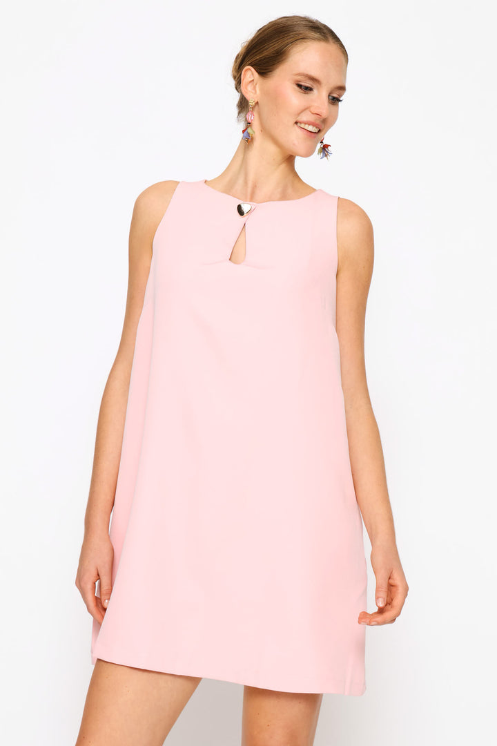 Fancy Button Shift Dress - Pastel Pink
