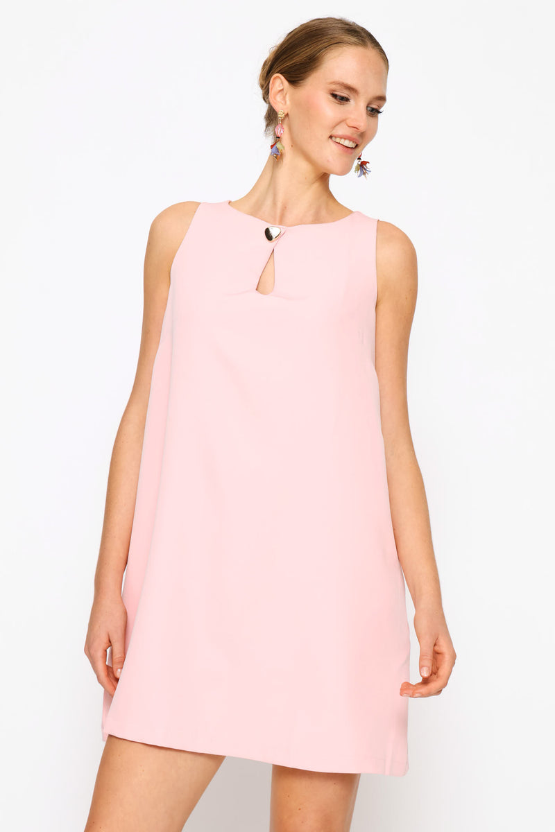 Fancy Button Shift Dress - Pastel Pink