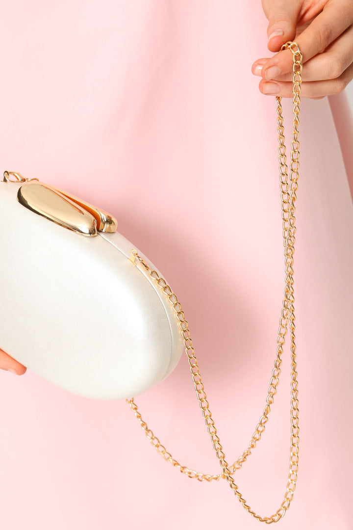 Shimmer Hardcase Clutch Bag - Cream