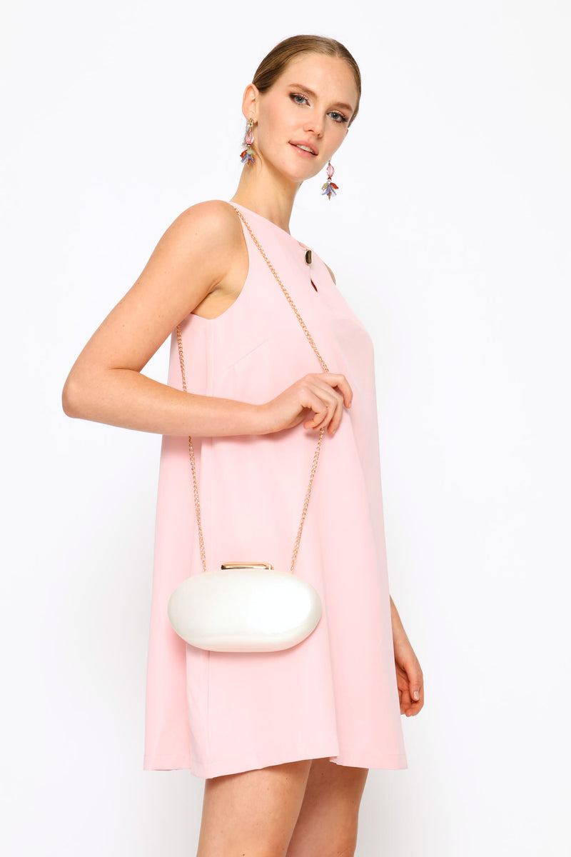 Shimmer Hardcase Clutch Bag - Cream