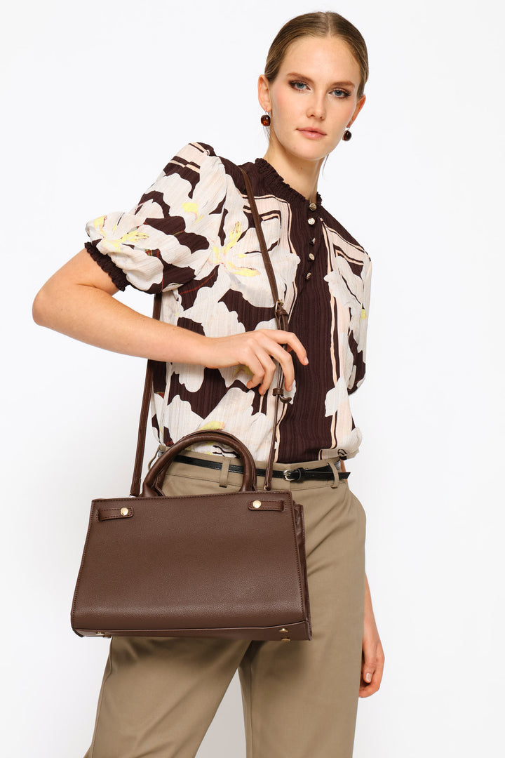 Gold Hardware Belt Tote Bag - Chocolate