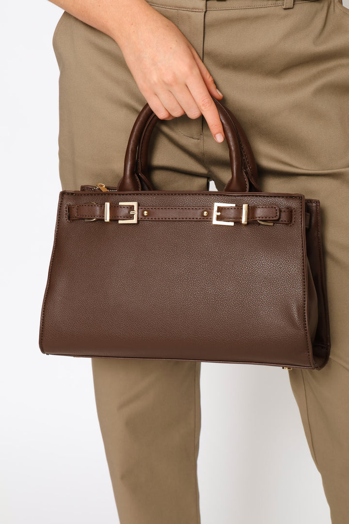 Gold Hardware Belt Tote Bag - Chocolate